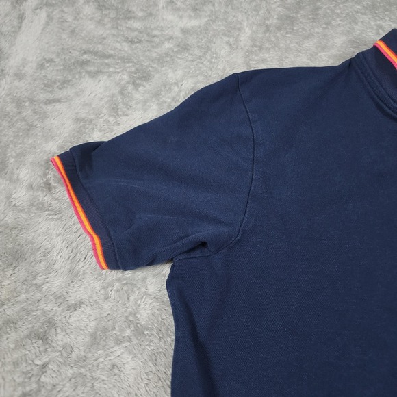 Scotch & Soda Polo Shirt Mens Large Navy Tipped Collar Cuffs Stretch Logo Patch - Picture 3 of 13